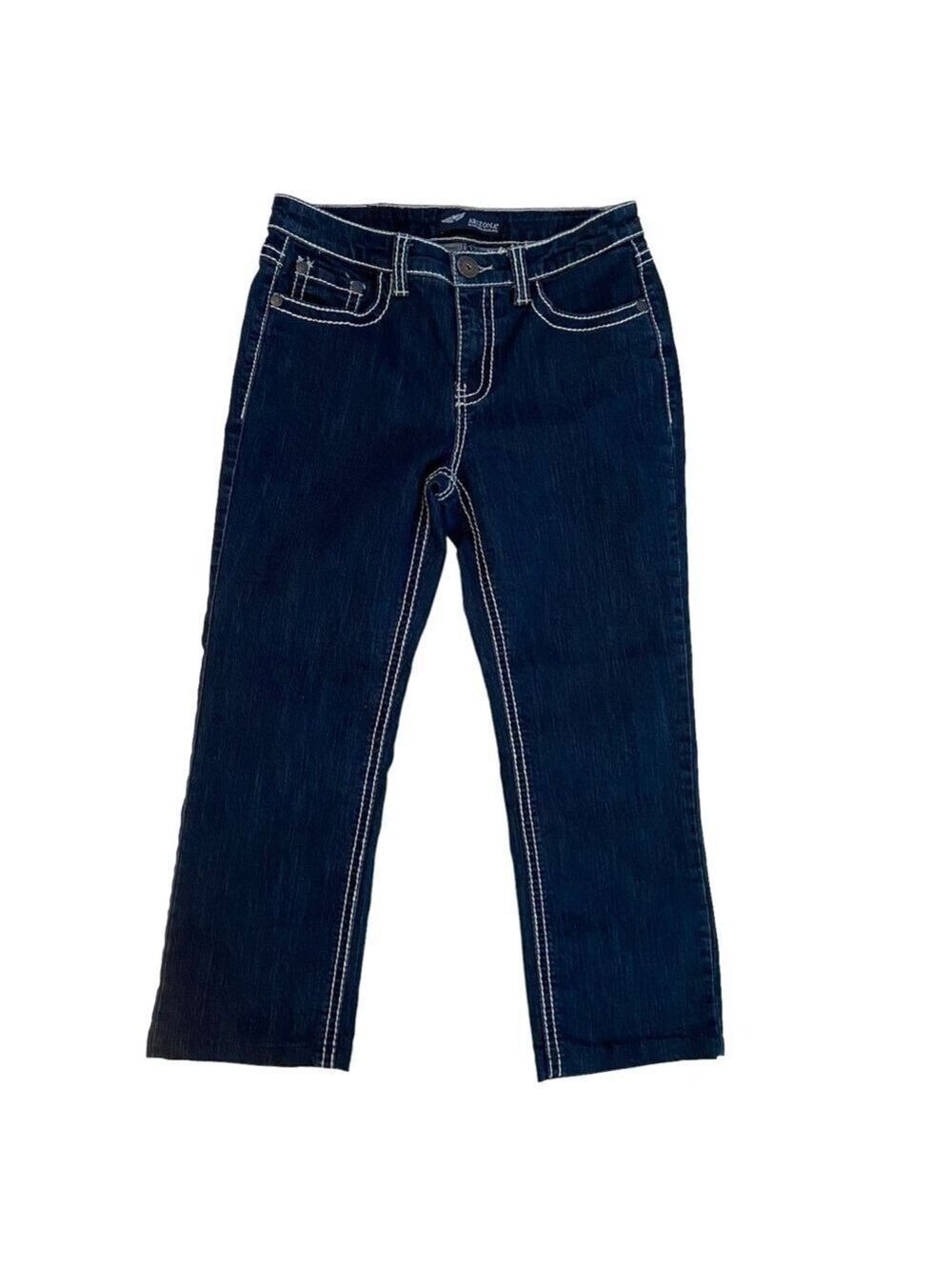 Arizona jeans capris dark blue white contrasting stitching stretchy denim 28/29
